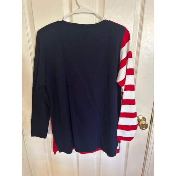 Karen Lessly Red White‎ & Blue Flag Design Sweater Size Small - Picture 3 of 3